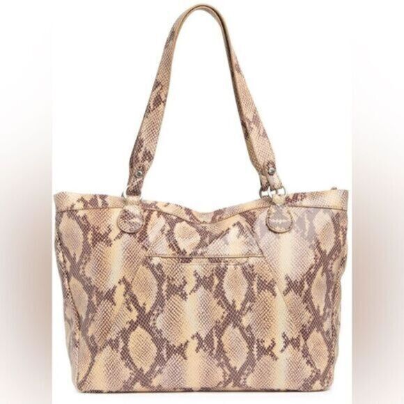 Hobo tote Madrigal Purse neutral Reptile Snake Print Leather Minimalist - Picture 2 of 7